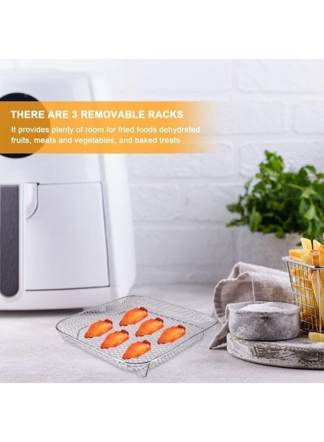 ChicAbode حامل تحميص الهواء المربع، حامل تحميص الهواء متعدد الطبقات من الفولاذ المقاوم للصدأ بثلاث طبقات مع مصيدة مضادة للاشتعال، إكسسوارات تحميص الهواء من الفولاذ المقاوم للصدأ (فضي) - Image 4